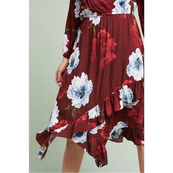 Anthropologie Plenty by Tracy Reese Burgundy Maroon Red Floral Aleah Dress XS - Picture 8 of 13